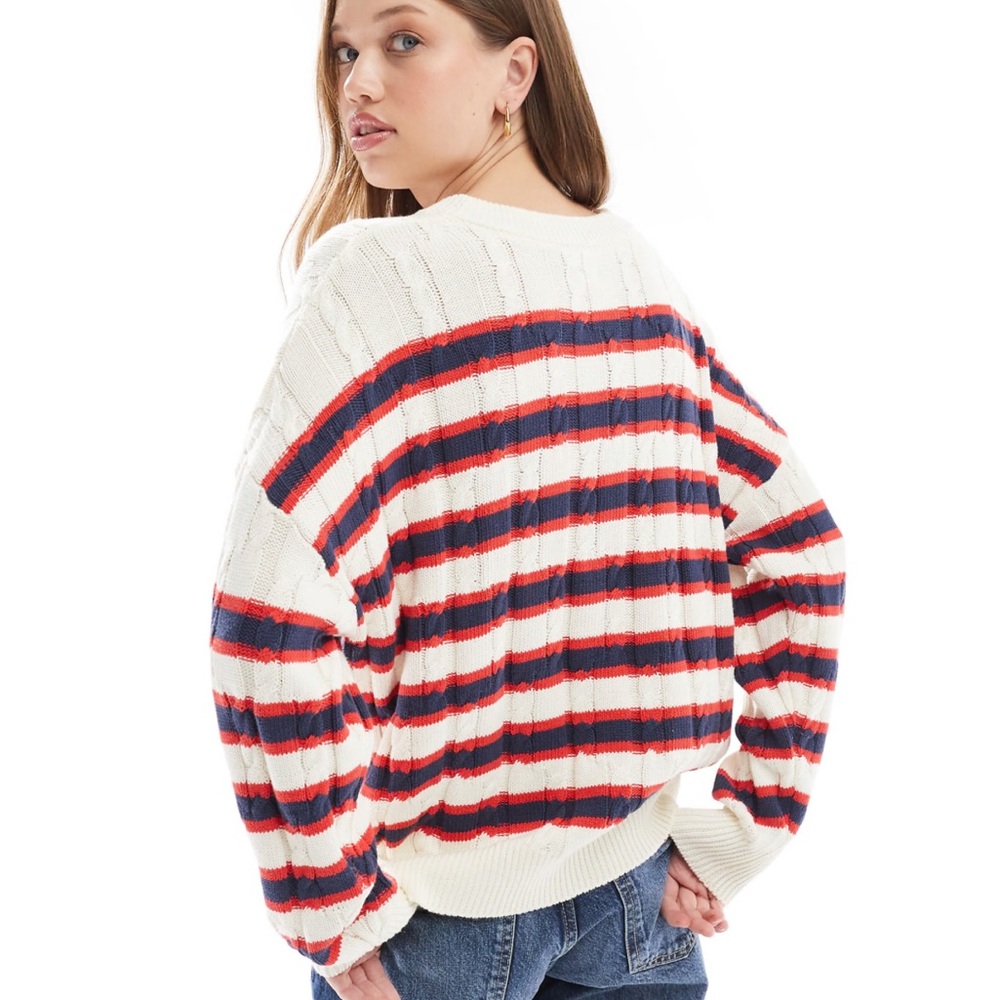 Cotton On crew neck pullover jumper in red stripe - Picture 2 of 7